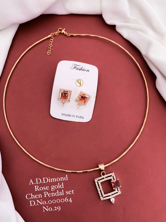 AD Dimaond Designer Rose Gold Silver Chain Pendal Set 2 Wholesalers In Delhi
